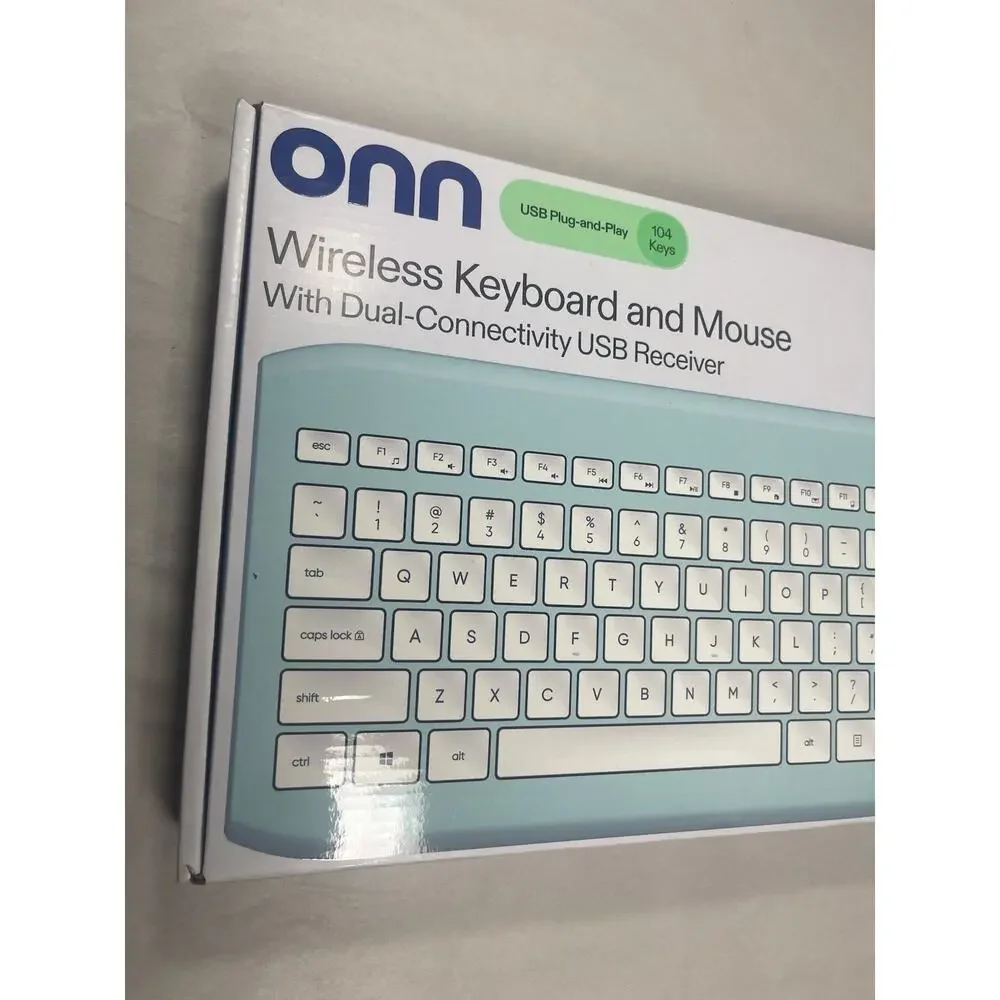 onn Wireless Keyboard Mouse Combo Mint Green USB Dual Connectivity Open Box